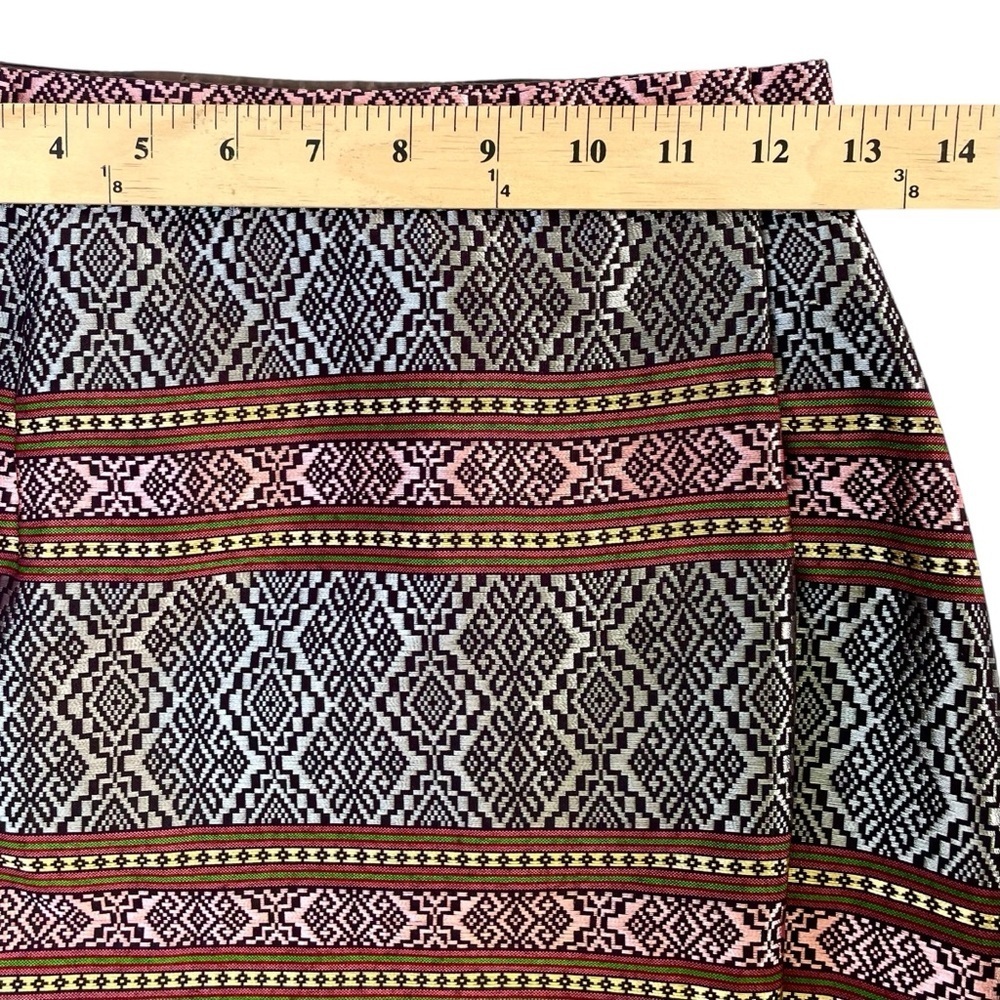 Petite Boho Chic Shiny Embroidered A-Line Skirt Silver Pink Ethnic Size XS - Picture 13 of 15